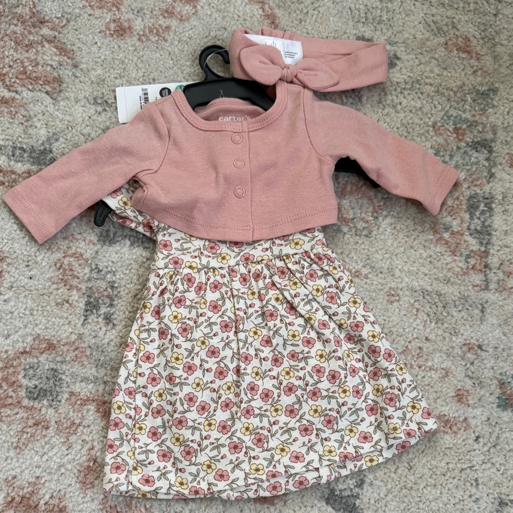 Carter's Pink Floral Dress with Headband Premie Newborn Baby Girl